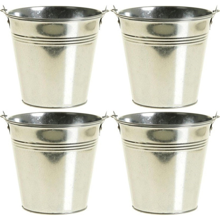4x Zinc bucket/flower pot silver 9 cm
