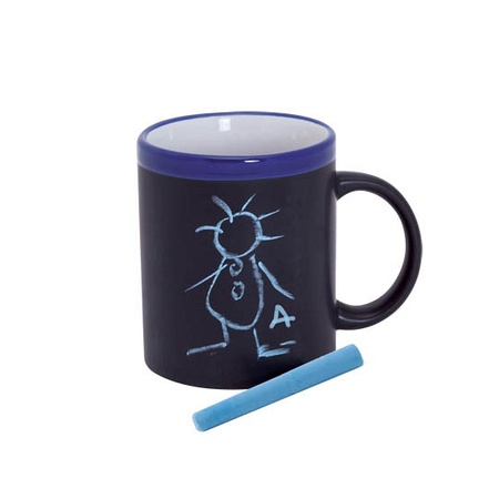 4x Krijt mokken in het blauw - beschrijfbare koffie/thee mok/bek