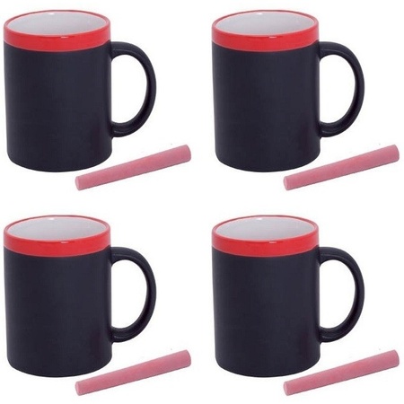 4x Krijt mokken in het rood - beschrijfbare koffie/thee mok