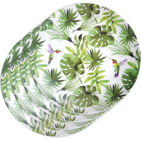 4x Melamine plates tropical print/white 25 cm