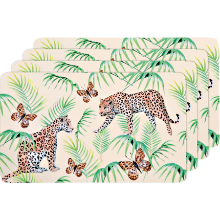 4x Ontbijtbordjes/ontbijtplankjes set tropische/luipaard print 14 x 24 cm