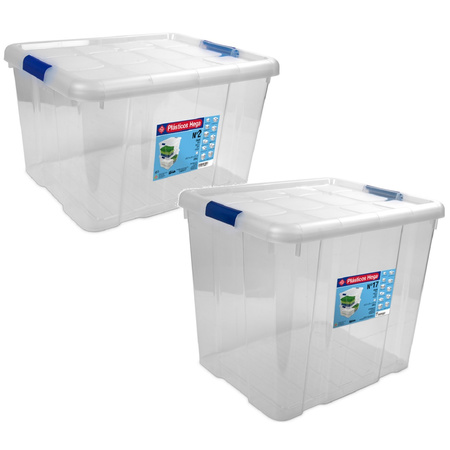 4x Opbergboxen/opbergdozen met deksel 25 en 35 liter kunststof transparant/blauw