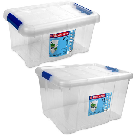 4x Storage boxes 5 and 25 liters plastic transparent/blue