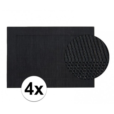4x Placemat braided black 45 x 30 cm