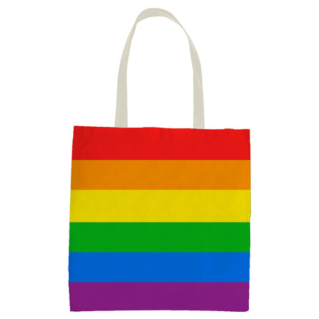 4x Polyester boodschappentasje/shopper regenboog/rainbow/pride vlag voor volwassenen en kids