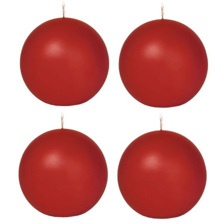4x Red sphere/ball candle 7 cm 46 hours