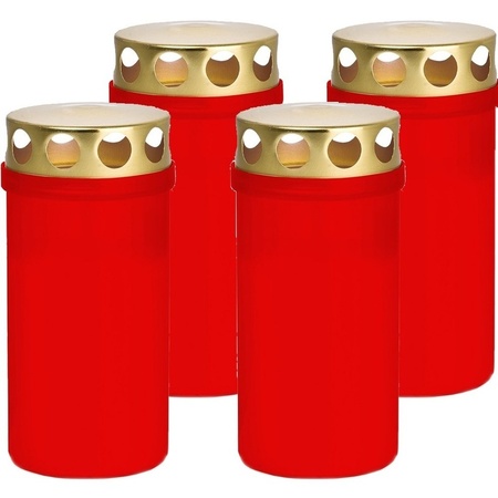 4x Red grave/memorial candle roodh lid 6 x 12,6 cm 2 days