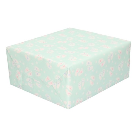 4x rolls wrapping/gift paper baby 200 x 70 cm pastel green