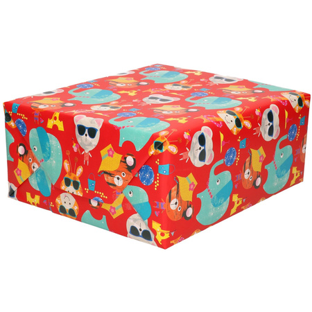 4x rollen inpakpapier kinder verjaardag met olifanten/poezen 200 x 70 cm