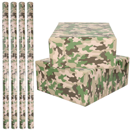 4x Rollen kadopapier / schoolboeken kaftpapier camouflage groen 200 x 70 cm