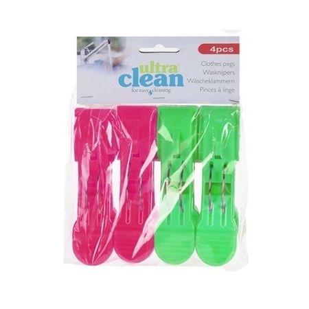 4x  Pink and green towel pegs 13cm