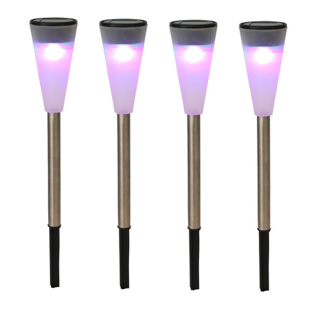 4x stainless steel outdoor/garden LED plugs solar lighting 36 cm colored