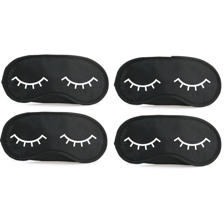 4x Slaapmaskers met slapende oogjes zwart/wit