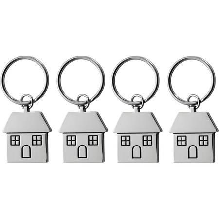 4x Keyring with house 7 cm