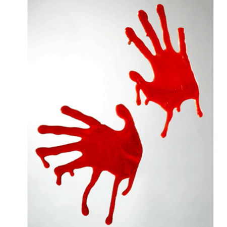 4x stuks bloederige horror handafdrukken raamdecoratie