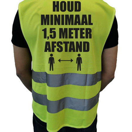 4x pieces houd 1,5 meter afstand pictogram vest / vest yellow with reflective stripes for adults