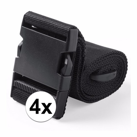 4x Suitcase belts black 180 cm