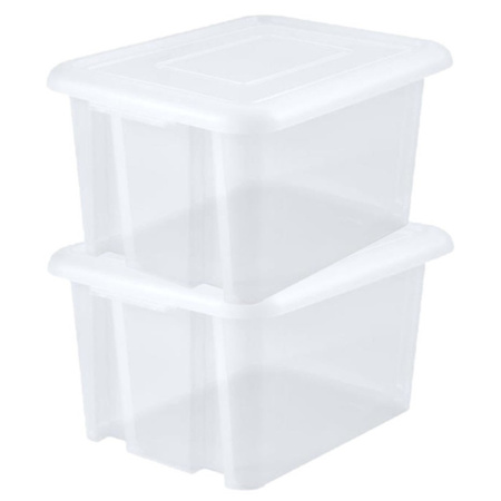 4x pieces storage boxes plastic white L58 x B44 x H31 cm stackable