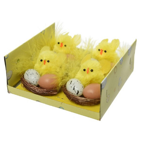 4x pieces Easter chicks yellow in a nest 5 cm