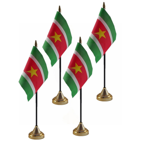 4x pieces suriname table flag 10 x 15 cm with base