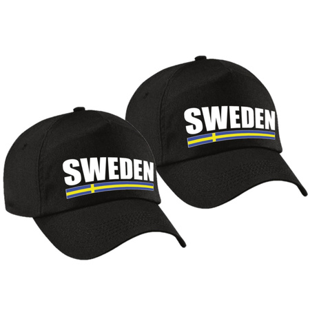 4x stuks sweden supporter pet  / cap Zweden zwart volwassenen