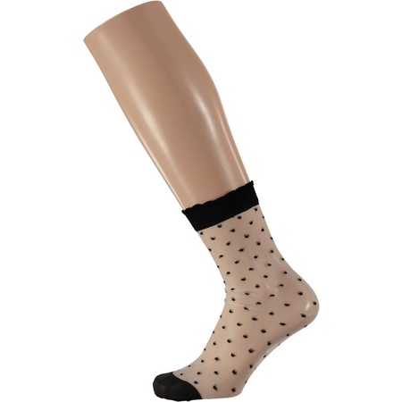 4x pieces transparent dot socks black for ladies