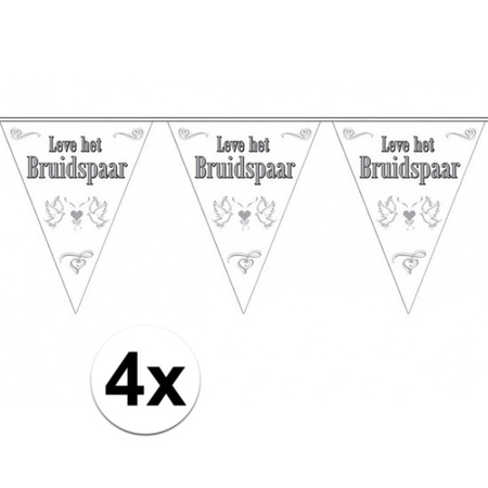 4x stuks Vlaggenlijnen Bruiloft / Bruidspaar / Huwelijk