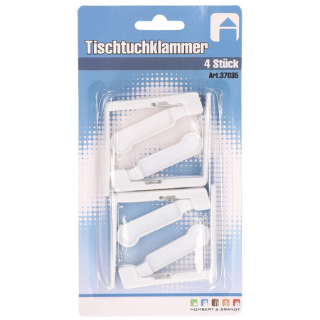 4x Tabecloth clips/clamps white 5 x 5 cm plastic