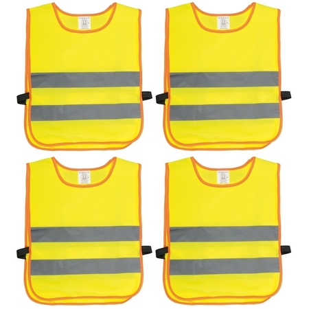 4x Veiligheidsvesten fluorescerend geel voor kinderen