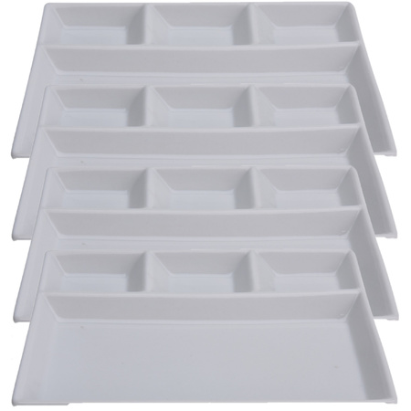 4x Witte borden/gourmetborden van porselein met 4 vakken 24 x 19 cm