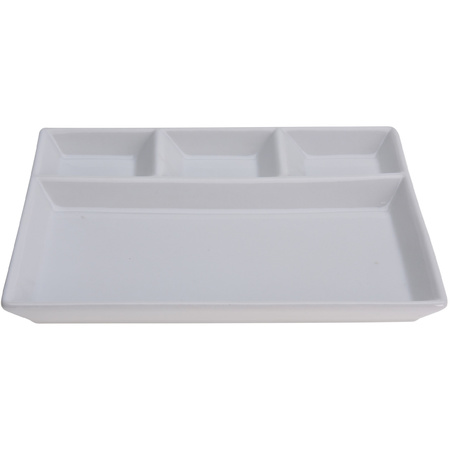 4x Witte borden/gourmetborden van porselein met 4 vakken 24 x 19 cm