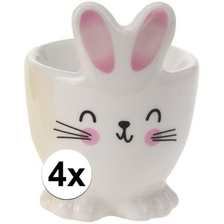 4x Witte haas/konijn eierdop 7 cm