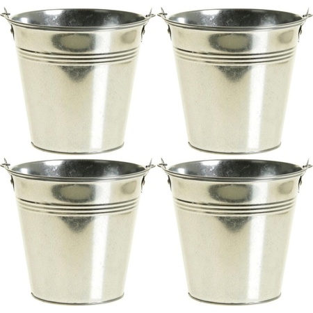 4x Zinc bucket/flower pot silver 14 cm