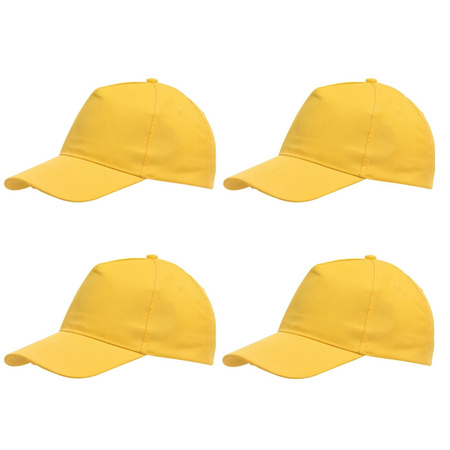 5-panel baseballcap geel met klittenbandsluiting voor volwassenen 4 stuks