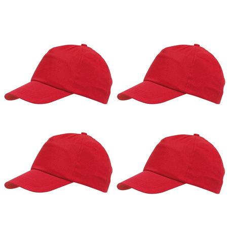 5-panel baseballcap rood met klittenbandsluiting voor volwassenen 4 stuks