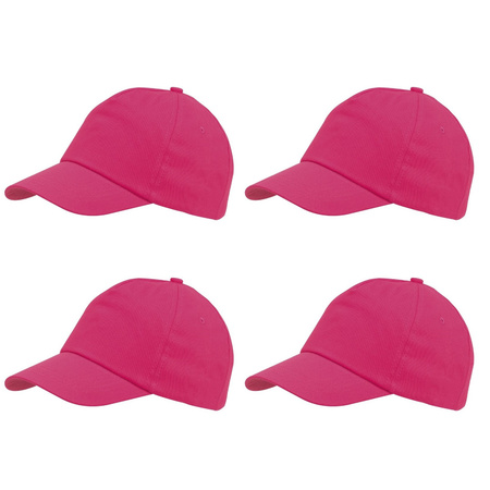 5-panel baseballcap roze met klittenbandsluiting voor volwassenen 4 stuks
