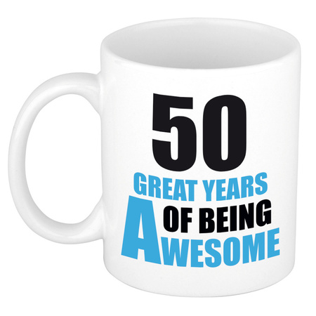 50 great years of being awesome - gift mug white and blue 300 ml