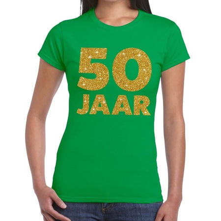 50 year gold glitter t-shirt green women