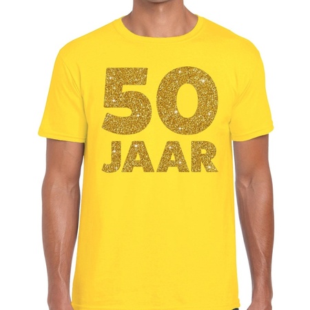 50 Jaar goud glitter verjaardag t-shirt geel heren