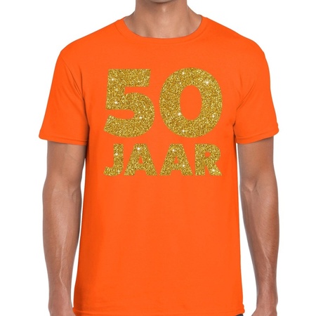 50 Jaar goud glitter verjaardag t-shirt oranje heren