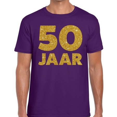 50 Jaar goud glitter verjaardag t-shirt paars heren