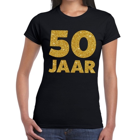 50 Jaar gouden glitter verjaardag t-shirt zwart dames