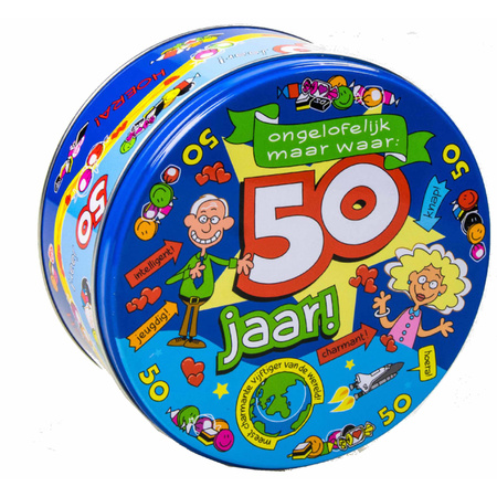 50 jaar snoeptrommel/voorraadtrommel cadeau voor 50e verjaardag