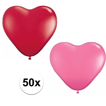 50x bruiloft ballonnen rood / roze hartjes versiering