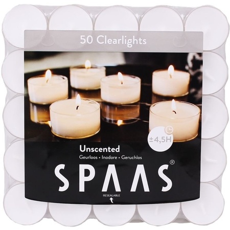 50x Clearlights witte theelichtjes/waxinelichtjes 4,5 branduren