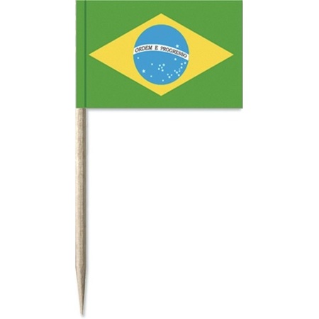 50x Cocktail picks Brazil 8 cm flags country decoration