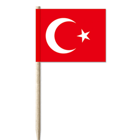 50x Cocktailprikkers Turkije 8 cm vlaggetje landen decoratie