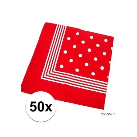 50x Rode boeren zakdoeken met stippen