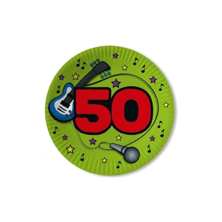 50x stuks Papieren party bordjes verjaardag 50 jaar groen 23 cm