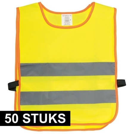 50x Veiligheidsvesten fluorescerend geel voor kinderen